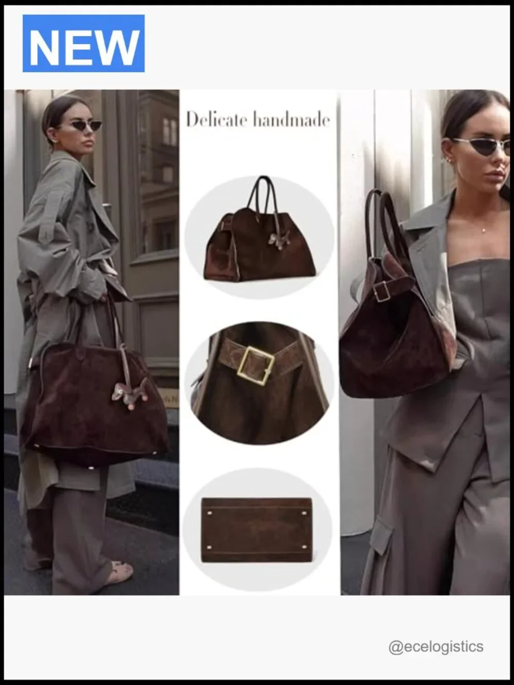 Genuine Suede Tote Bag with Puppy Charm and Card Holder